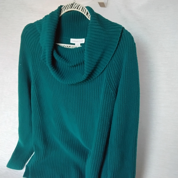 Coldwater Creek 100%Cotton Dark Teal Cowl Neck Sweater - Picture 3 of 9